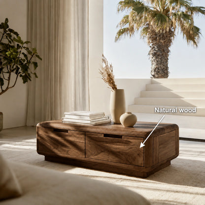 Natural Solid Wood Coffee Table – Rounded Modern Storage Style - Livewoodcraft - 10
