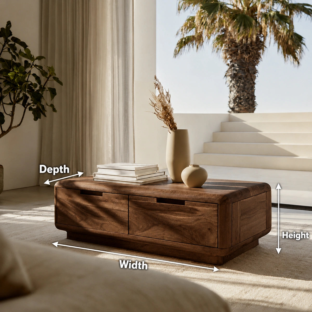 Natural Solid Wood Coffee Table – Rounded Modern Storage Style - Livewoodcraft - 9