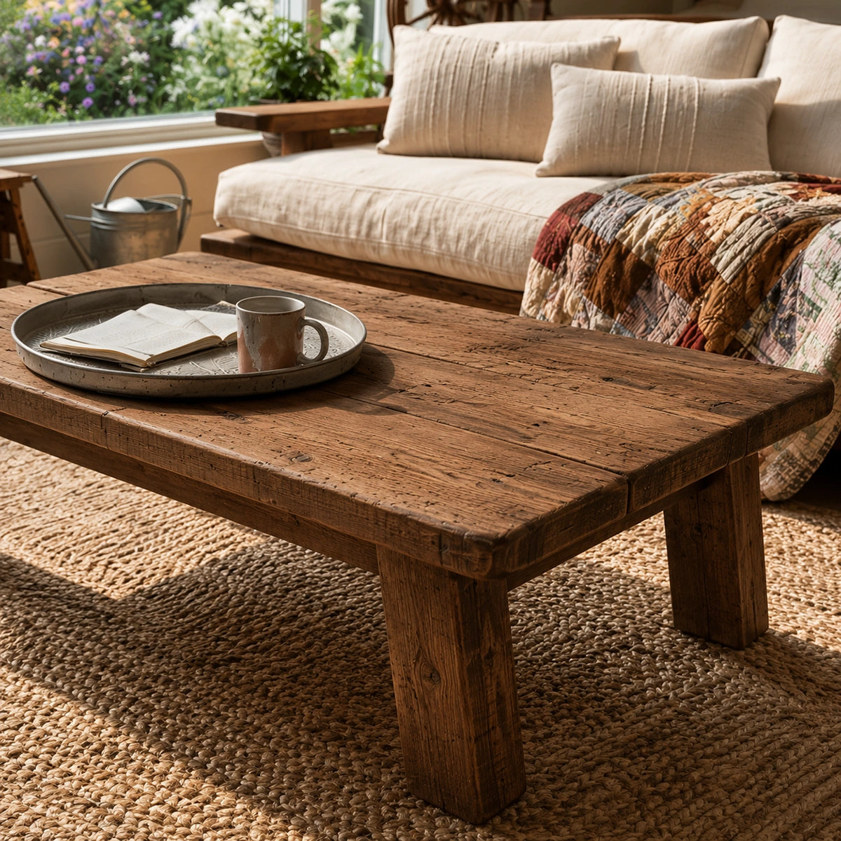 Natural Solid Wood Coffee Table – Rustic Farmhouse Style - Livewoodcraft - 8