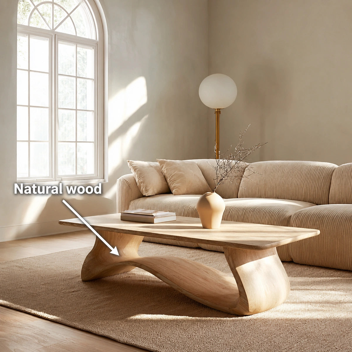 Natural Solid Wood Coffee Table – Sculptural Japandi Style - Livewoodcraft - 10