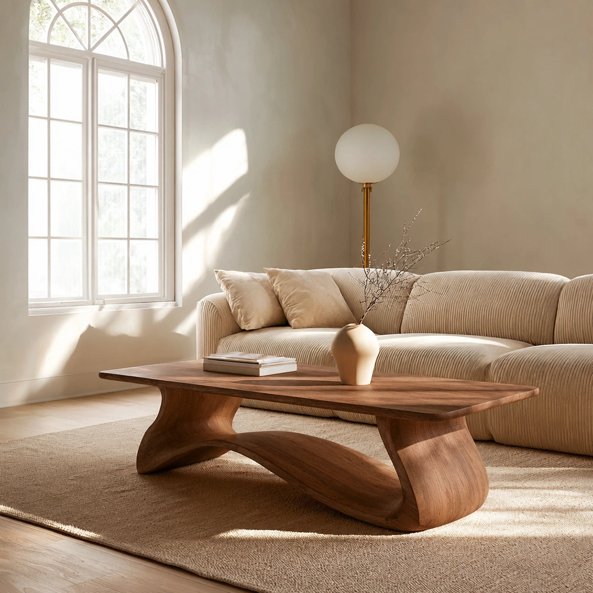 Natural Solid Wood Coffee Table – Sculptural Japandi Style - Livewoodcraft - 2