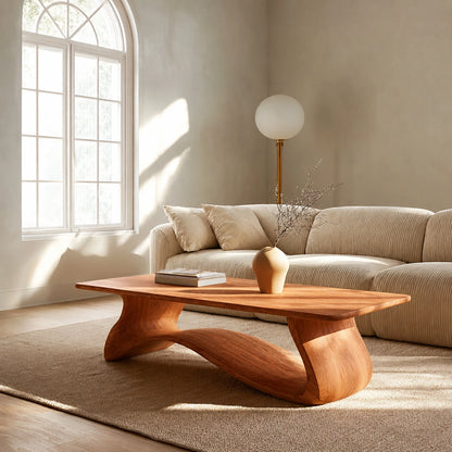 Natural Solid Wood Coffee Table – Sculptural Japandi Style - Livewoodcraft - 3