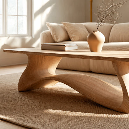 Natural Solid Wood Coffee Table – Sculptural Japandi Style - Livewoodcraft - 5