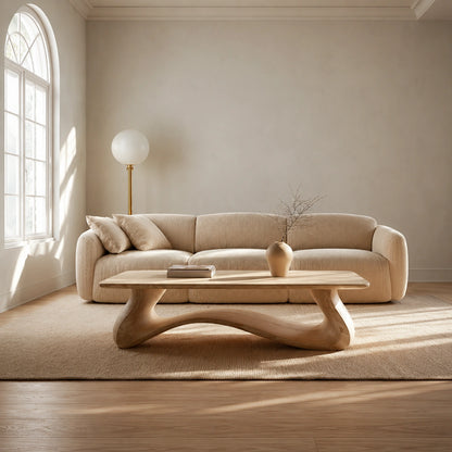 Natural Solid Wood Coffee Table – Sculptural Japandi Style - Livewoodcraft - 6