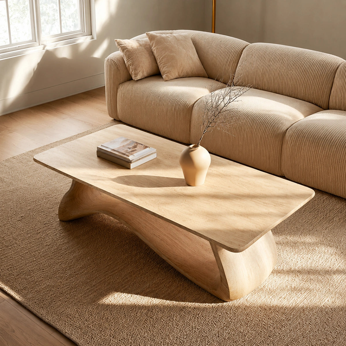 Natural Solid Wood Coffee Table – Sculptural Japandi Style - Livewoodcraft - 7