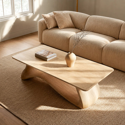 Natural Solid Wood Coffee Table – Sculptural Japandi Style - Livewoodcraft - 7
