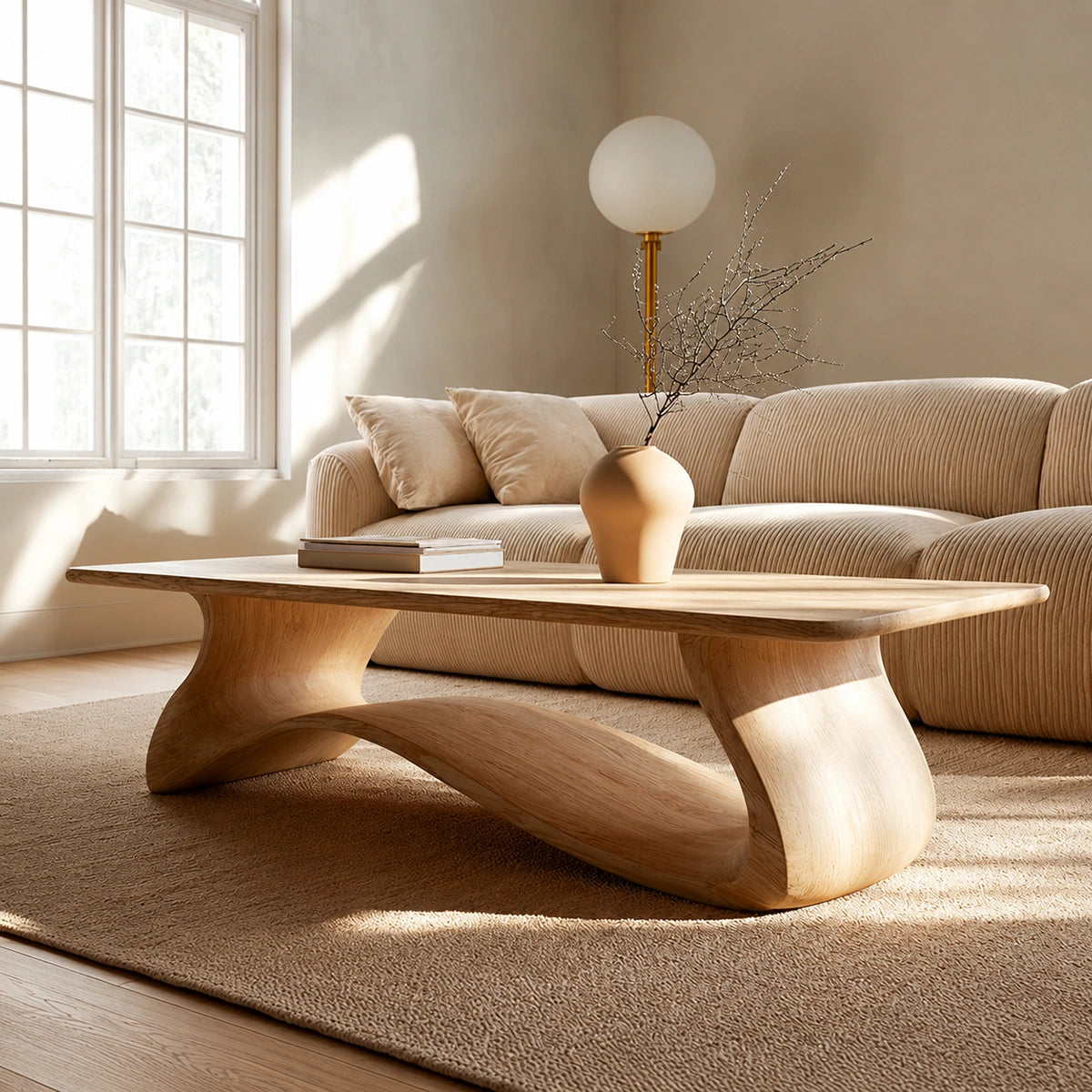 Natural Solid Wood Coffee Table – Sculptural Japandi Style - Livewoodcraft - 8