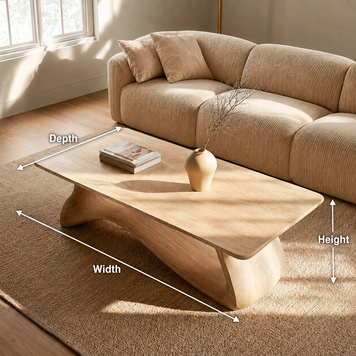 Natural Solid Wood Coffee Table – Sculptural Japandi Style - Livewoodcraft - 9