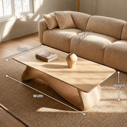 Natural Solid Wood Coffee Table – Sculptural Japandi Style - Livewoodcraft - 9