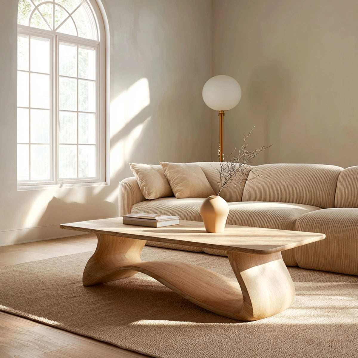 Natural Solid Wood Coffee Table – Sculptural Japandi Style - Livewoodcraft