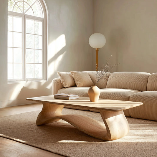 Natural Solid Wood Coffee Table – Sculptural Japandi Style - Livewoodcraft