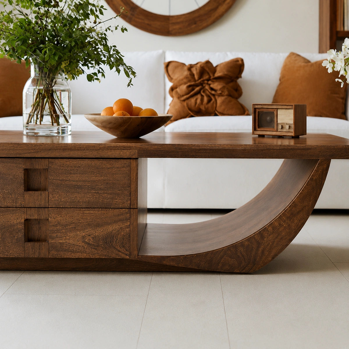 Natural Solid Wood Coffee Table – Sculptural Modern Storage Style - Livewoodcraft - 2