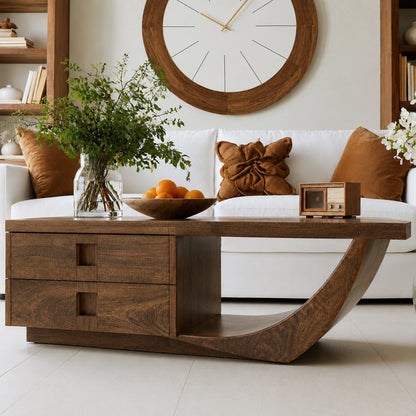 Natural Solid Wood Coffee Table – Sculptural Modern Storage Style - Livewoodcraft - 5