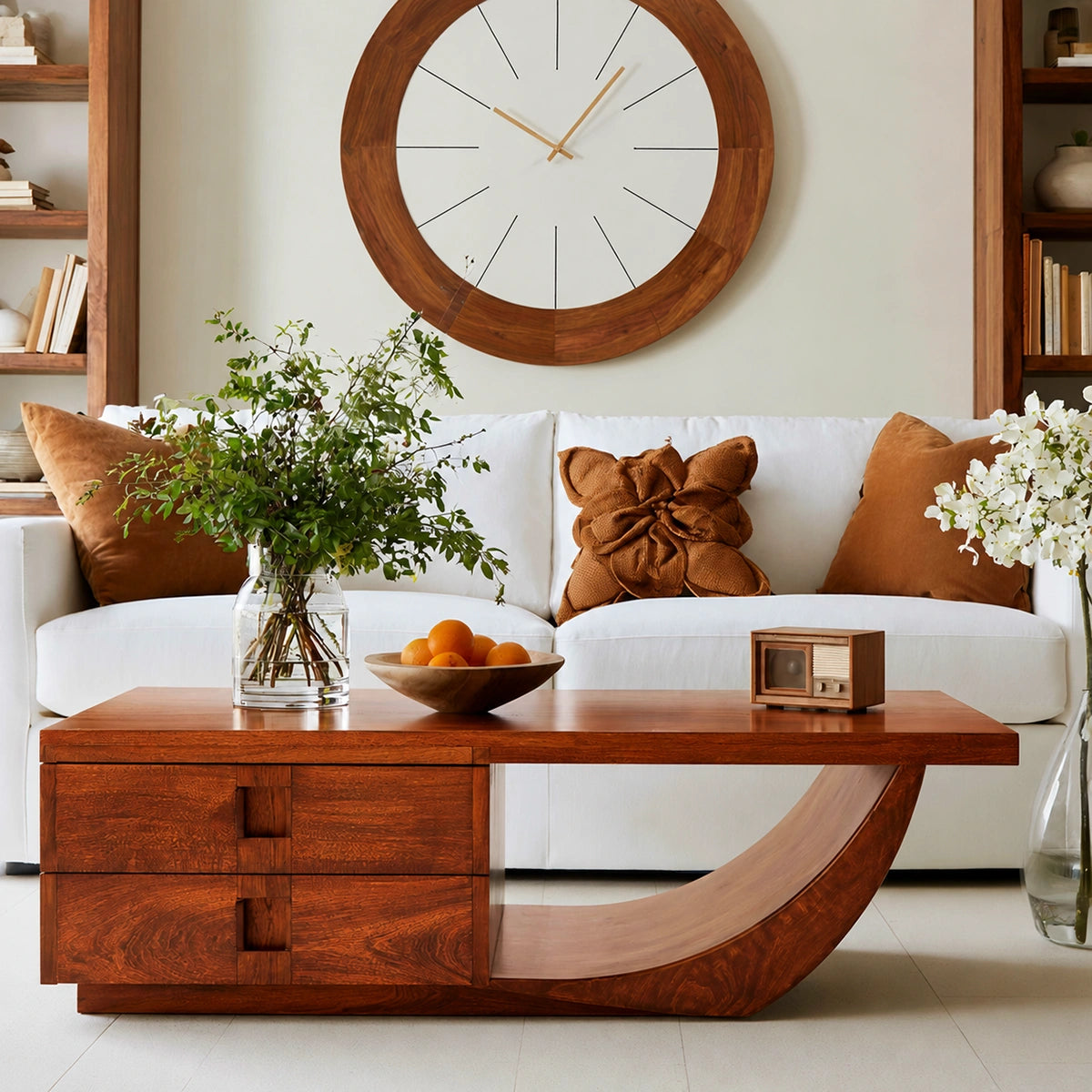 Natural Solid Wood Coffee Table – Sculptural Modern Storage Style - Livewoodcraft - 6