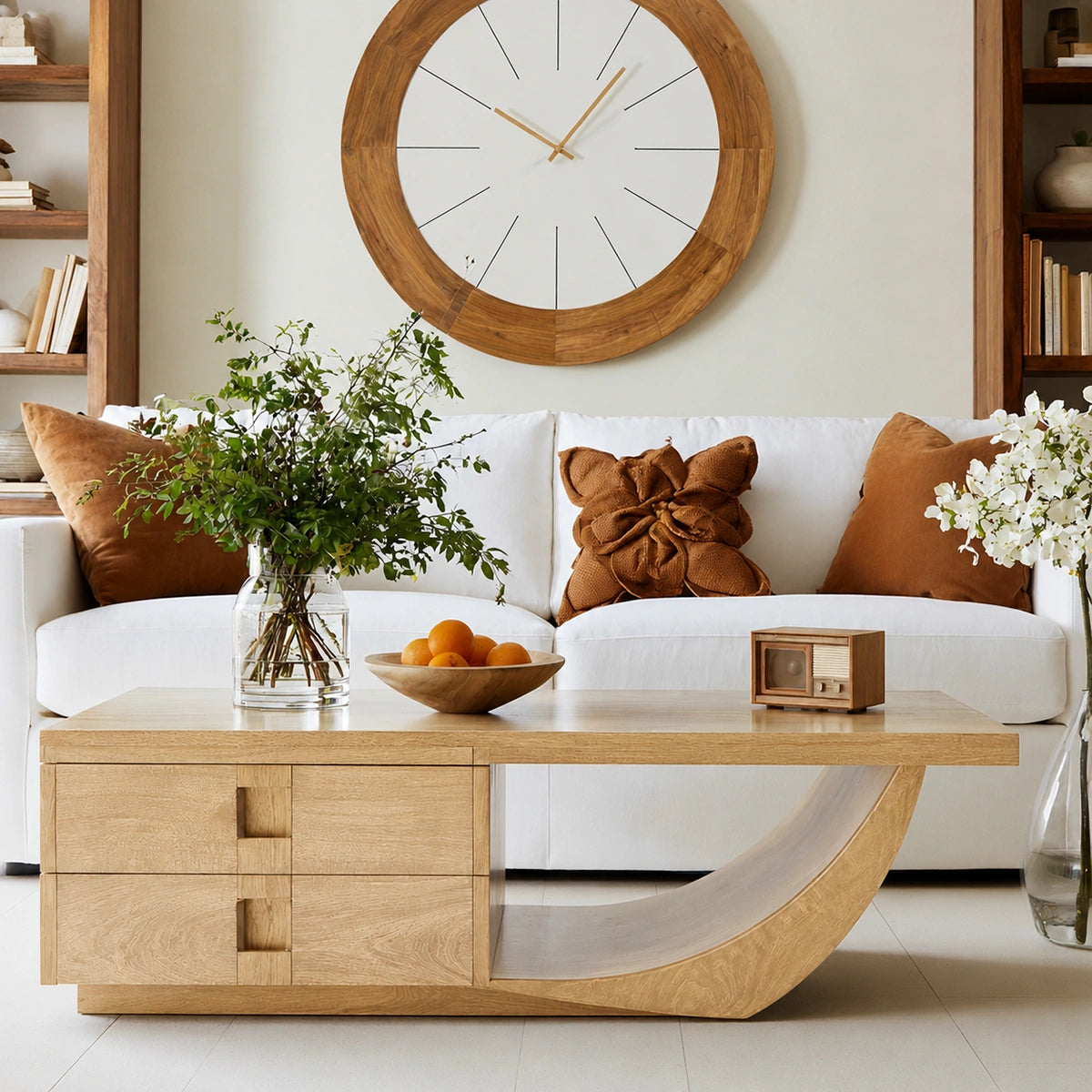 Natural Solid Wood Coffee Table – Sculptural Modern Storage Style - Livewoodcraft - 7