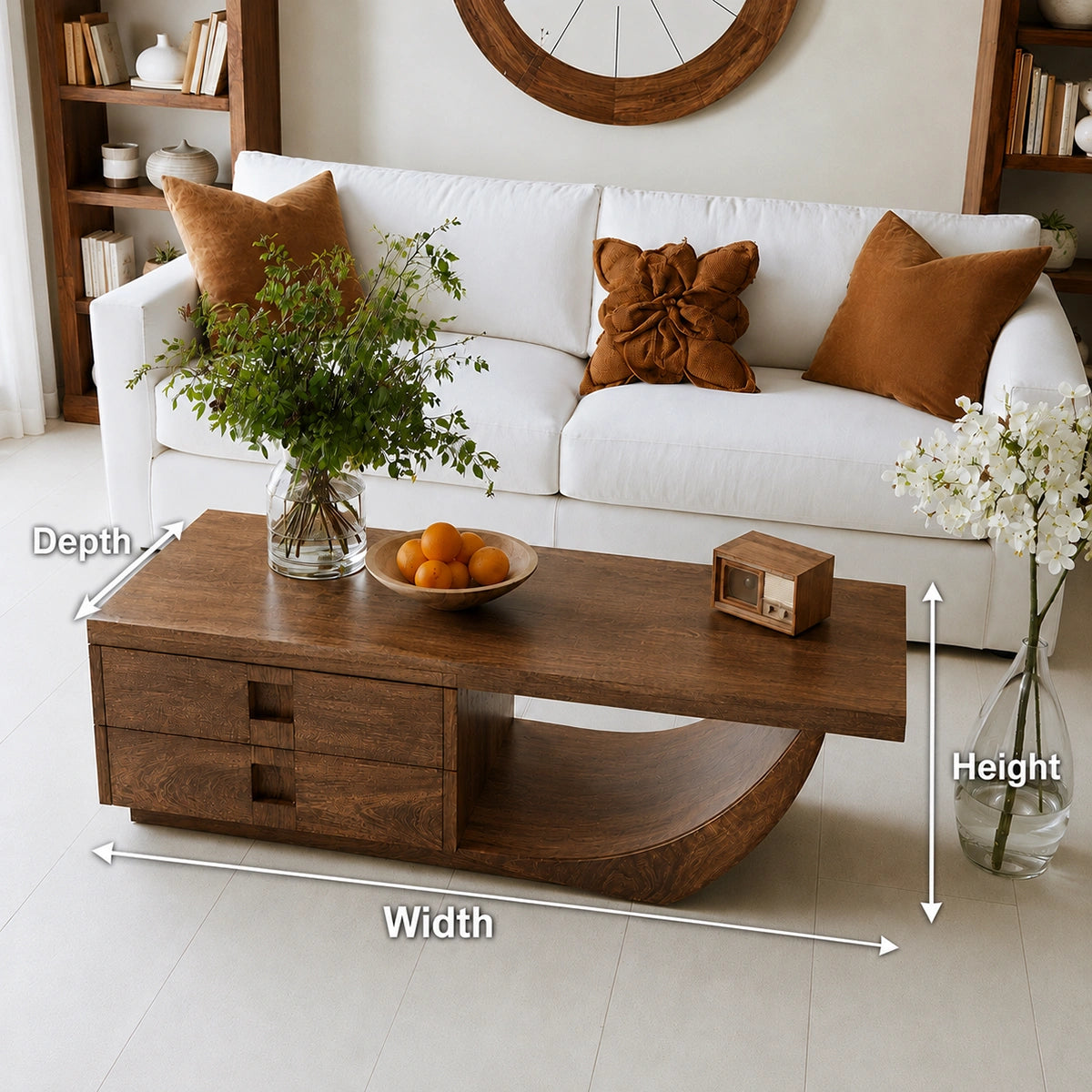 Natural Solid Wood Coffee Table – Sculptural Modern Storage Style - Livewoodcraft - 9