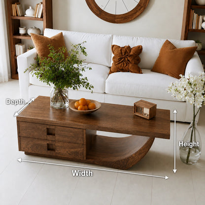 Natural Solid Wood Coffee Table – Sculptural Modern Storage Style - Livewoodcraft - 9