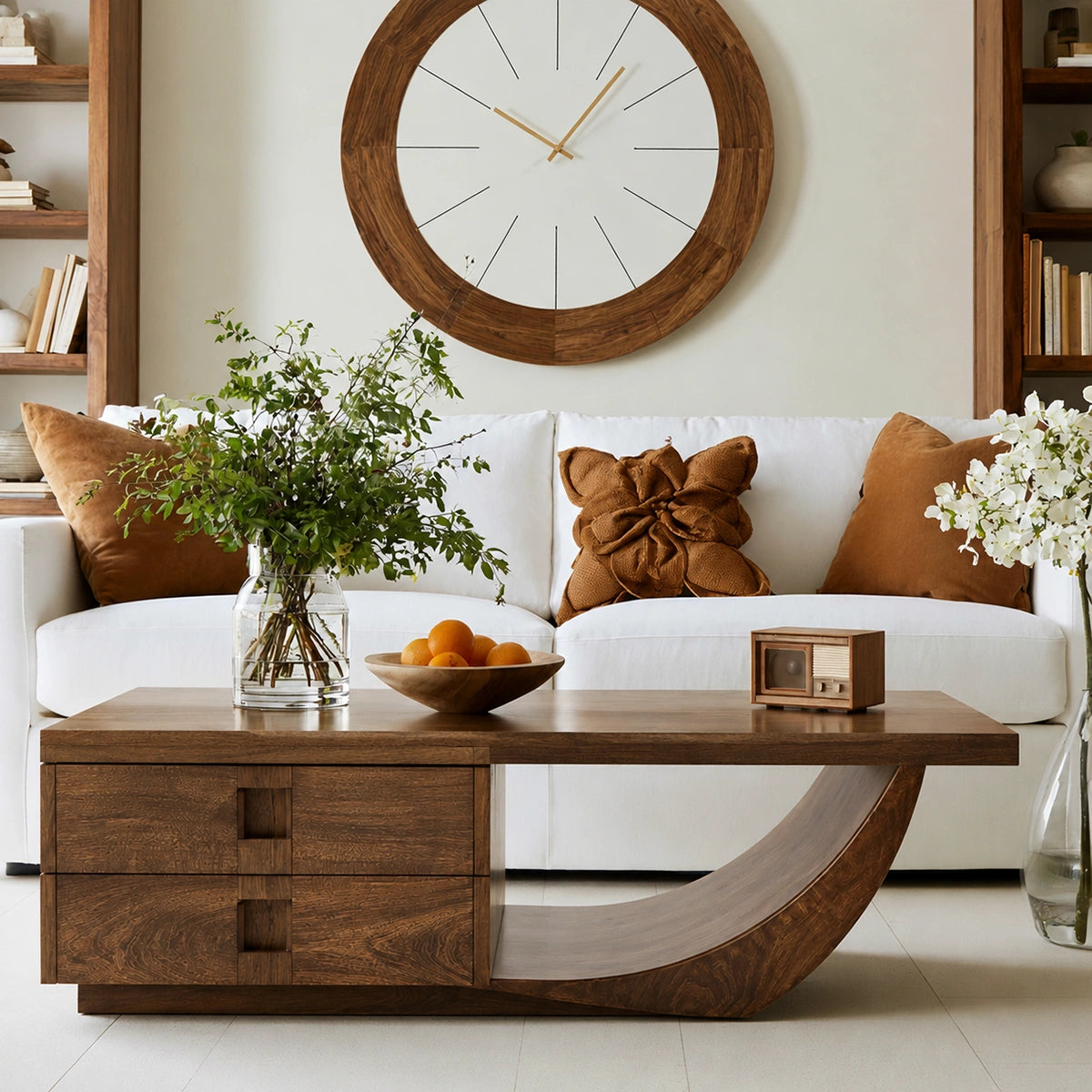 Natural Solid Wood Coffee Table – Sculptural Modern Storage Style - Livewoodcraft