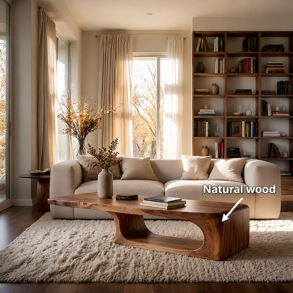 Natural Solid Wood Coffee Table – Sculptural Modern Style - Livewoodcraft - 10