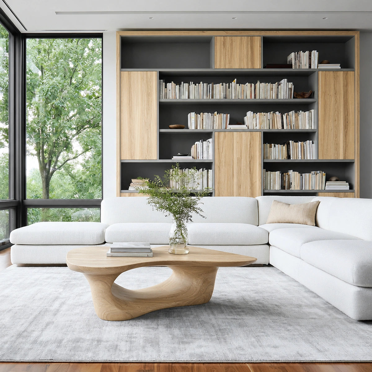 Natural Solid Wood Coffee Table – Sculptural Modern Style - Livewoodcraft - 4800 - 3