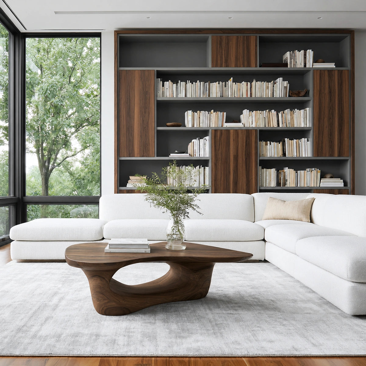 Natural Solid Wood Coffee Table – Sculptural Modern Style - Livewoodcraft - 4800