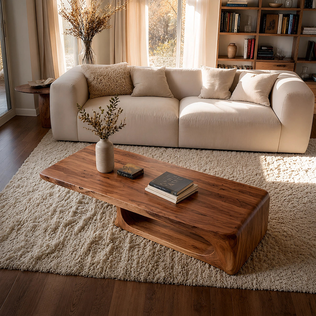 Natural Solid Wood Coffee Table – Sculptural Modern Style - Livewoodcraft - 5