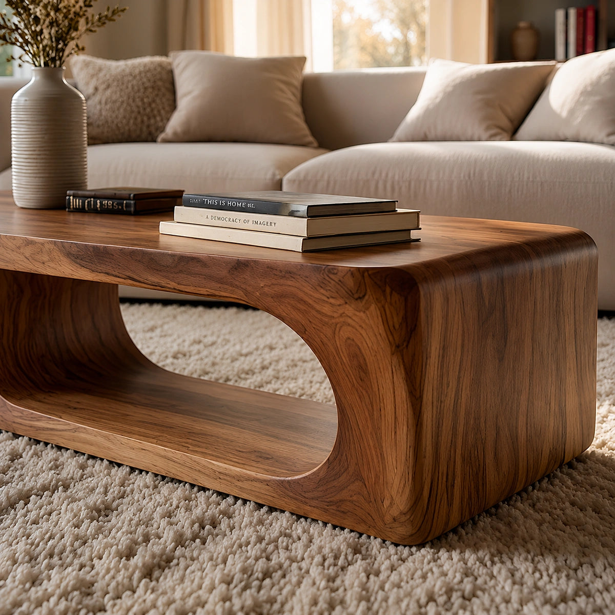 Natural Solid Wood Coffee Table – Sculptural Modern Style - Livewoodcraft - 6