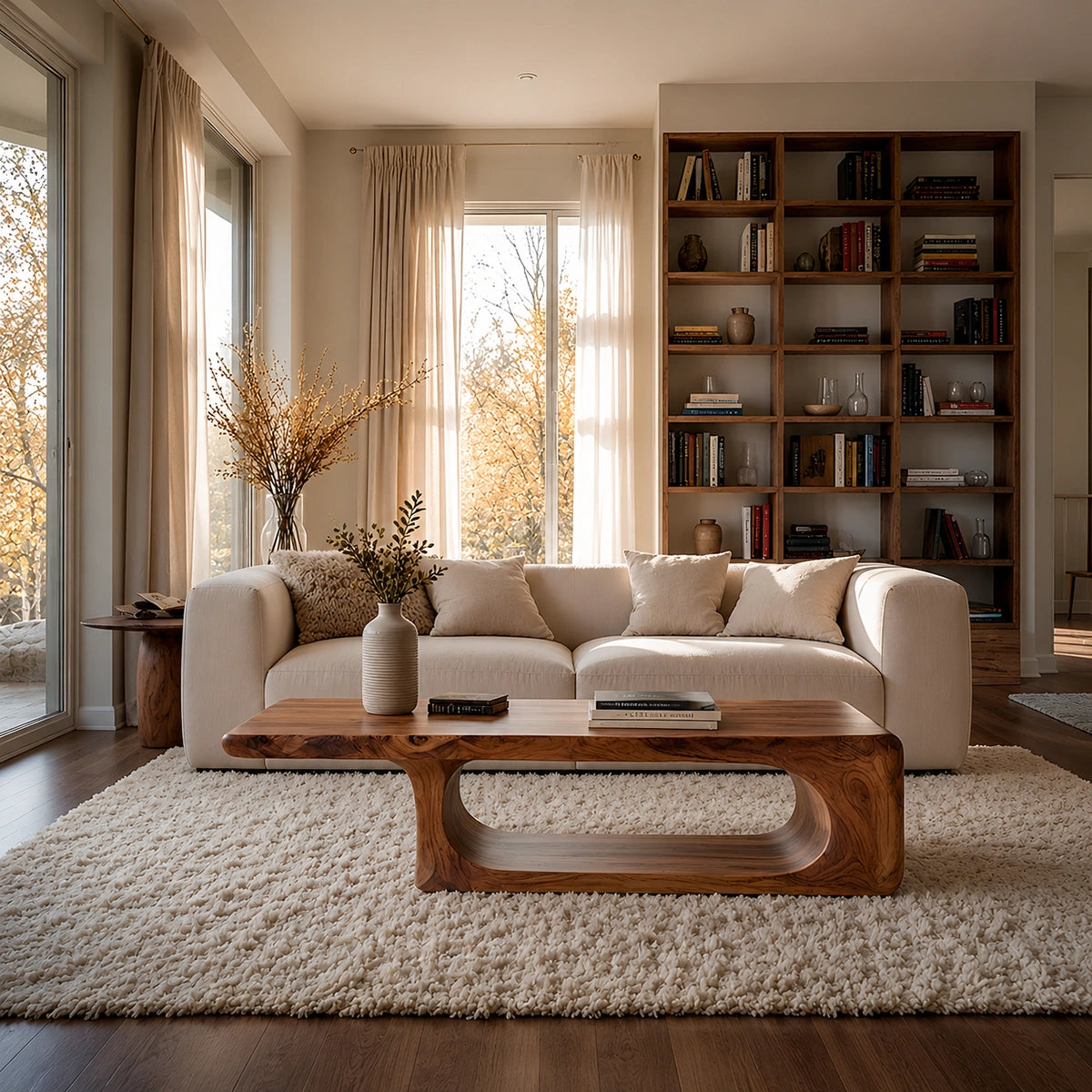 Natural Solid Wood Coffee Table – Sculptural Modern Style - Livewoodcraft - 7