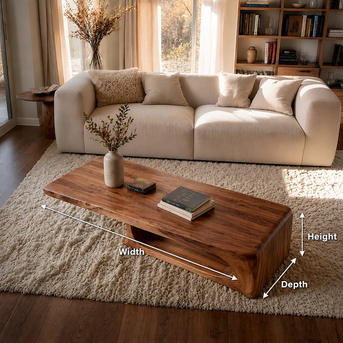 Natural Solid Wood Coffee Table – Sculptural Modern Style - Livewoodcraft - 9