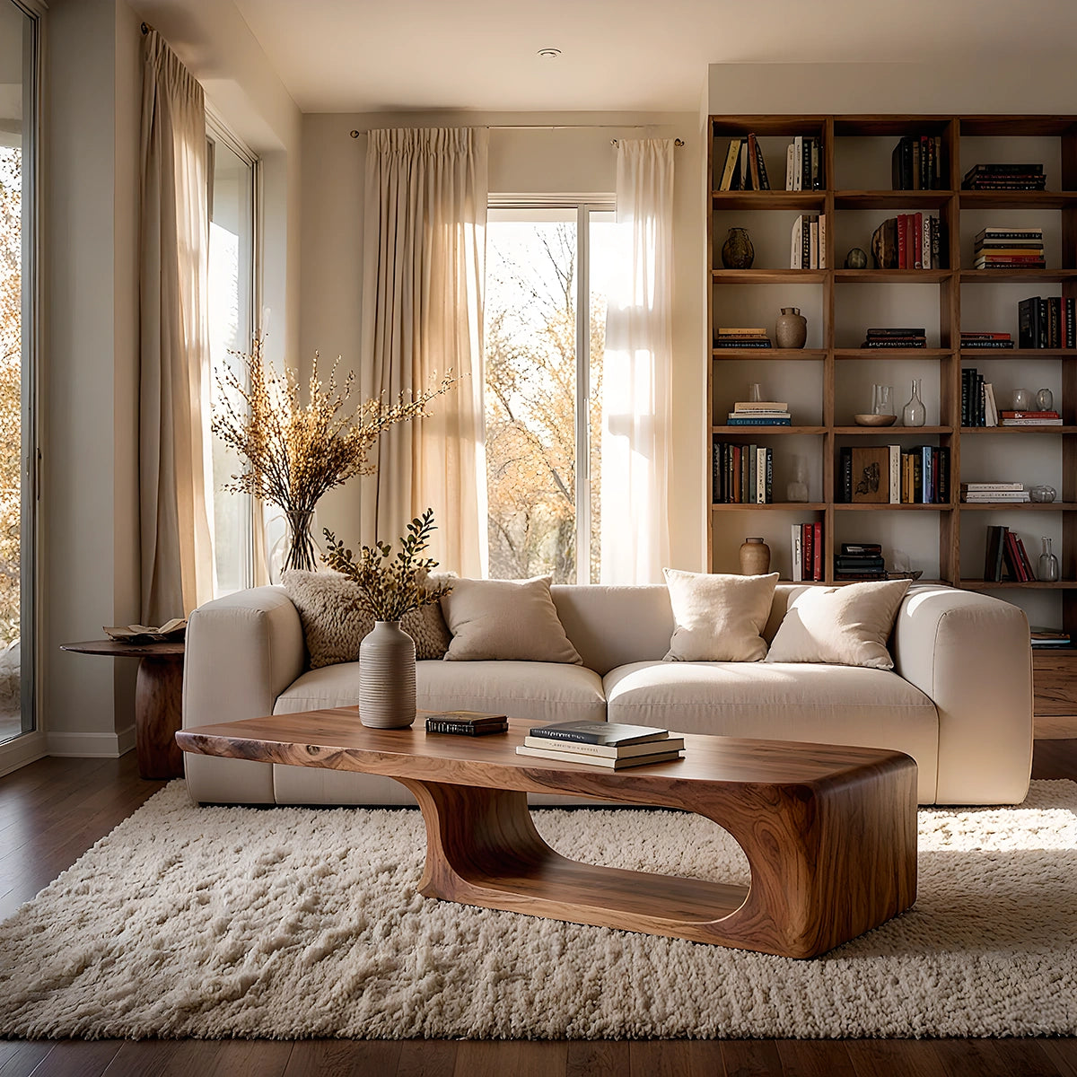 Natural Solid Wood Coffee Table – Sculptural Modern Style - Livewoodcraft