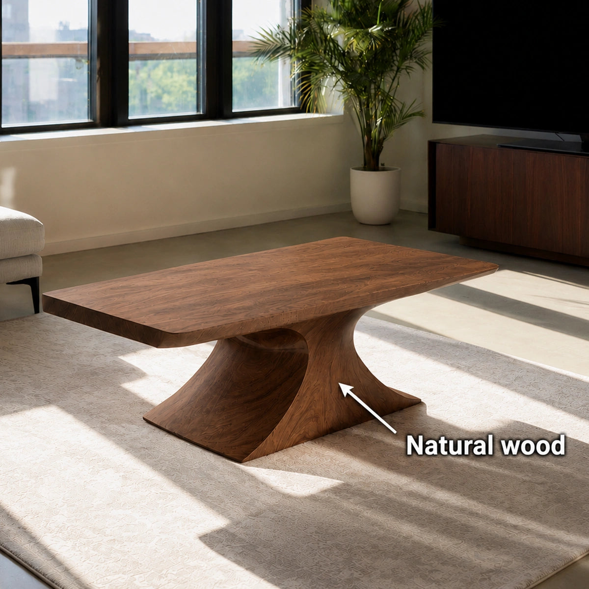 Natural Solid Wood Coffee Table – Sculptural Pedestal Modern Style - Livewoodcraft - 10