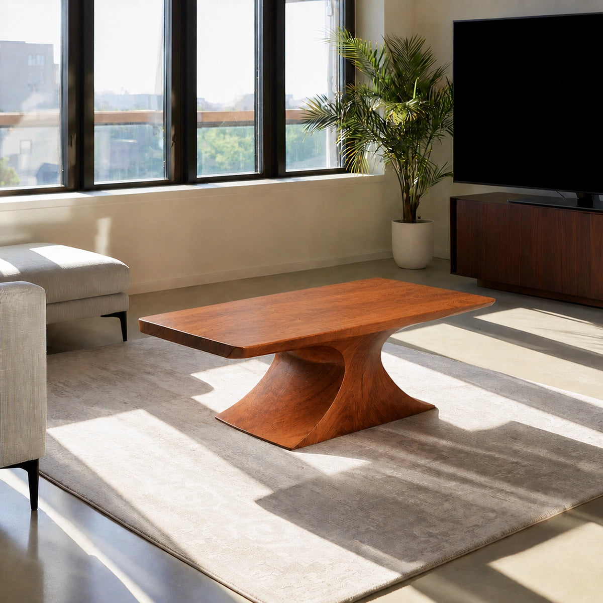 Natural Solid Wood Coffee Table – Sculptural Pedestal Modern Style - Livewoodcraft - 2