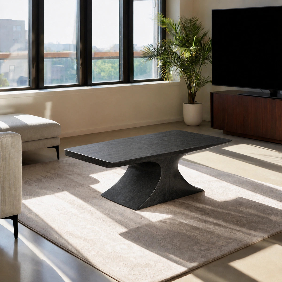 Natural Solid Wood Coffee Table – Sculptural Pedestal Modern Style - Livewoodcraft - 4