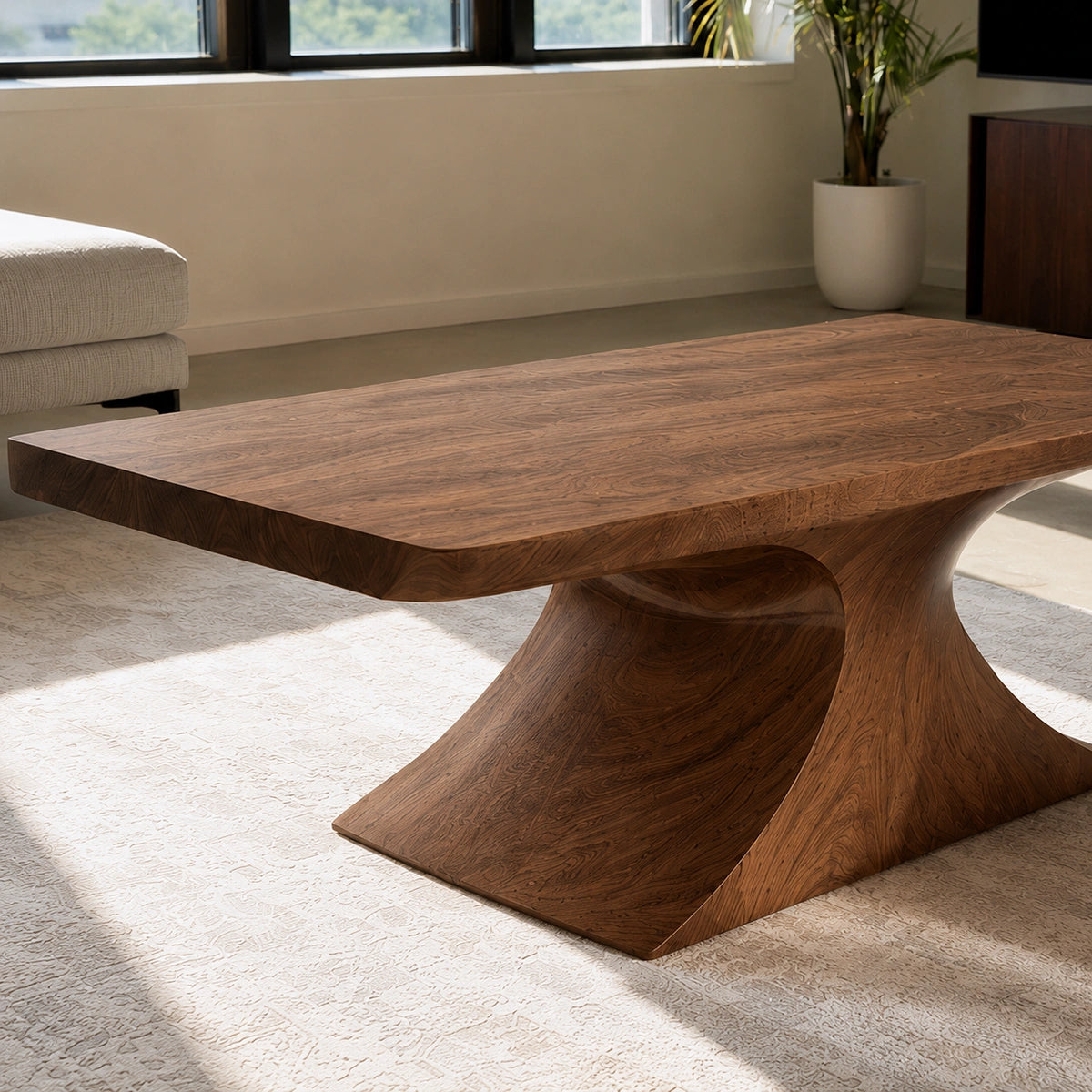 Natural Solid Wood Coffee Table – Sculptural Pedestal Modern Style - Livewoodcraft - 5