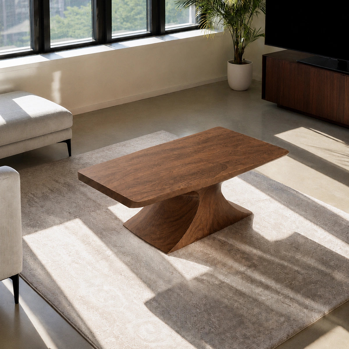 Natural Solid Wood Coffee Table – Sculptural Pedestal Modern Style - Livewoodcraft - 7