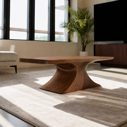 Natural Solid Wood Coffee Table – Sculptural Pedestal Modern Style - Livewoodcraft - 8