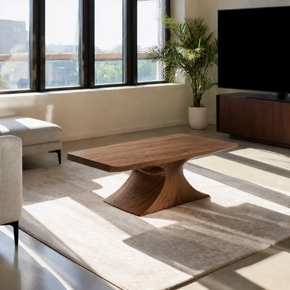 Natural Solid Wood Coffee Table – Sculptural Pedestal Modern Style - Livewoodcraft