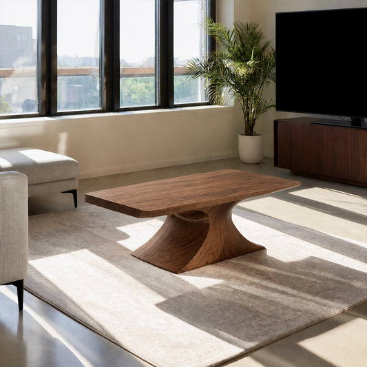 Natural Solid Wood Coffee Table – Sculptural Pedestal Modern Style - Livewoodcraft