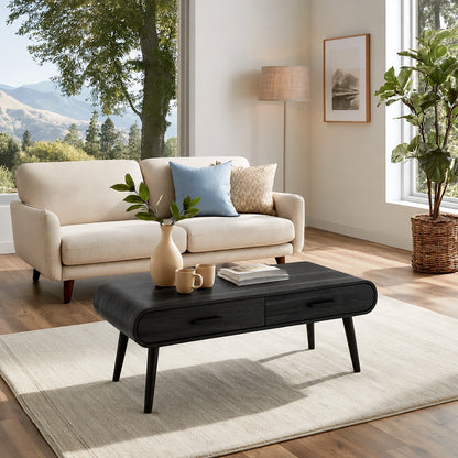 Natural Solid Wood Coffee Table with 2 Drawers – Mid-Century Modern Style - Livewoodcraft - 4