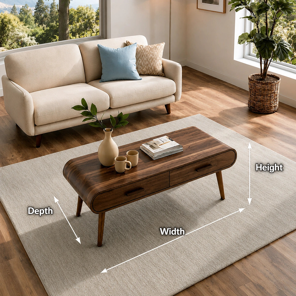 Natural Solid Wood Coffee Table with 2 Drawers – Mid-Century Modern Style - Livewoodcraft - 9