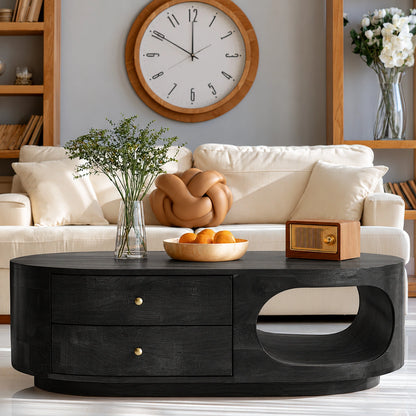 Natural Solid Wood Coffee Table with Drawers – Rounded Modern Style - Livewoodcraft - 8