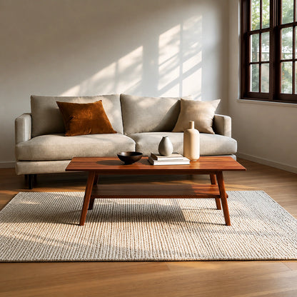 Natural Solid Wood Coffee Table with Lower Shelf and Tapered Legs - Livewoodcraft - 5