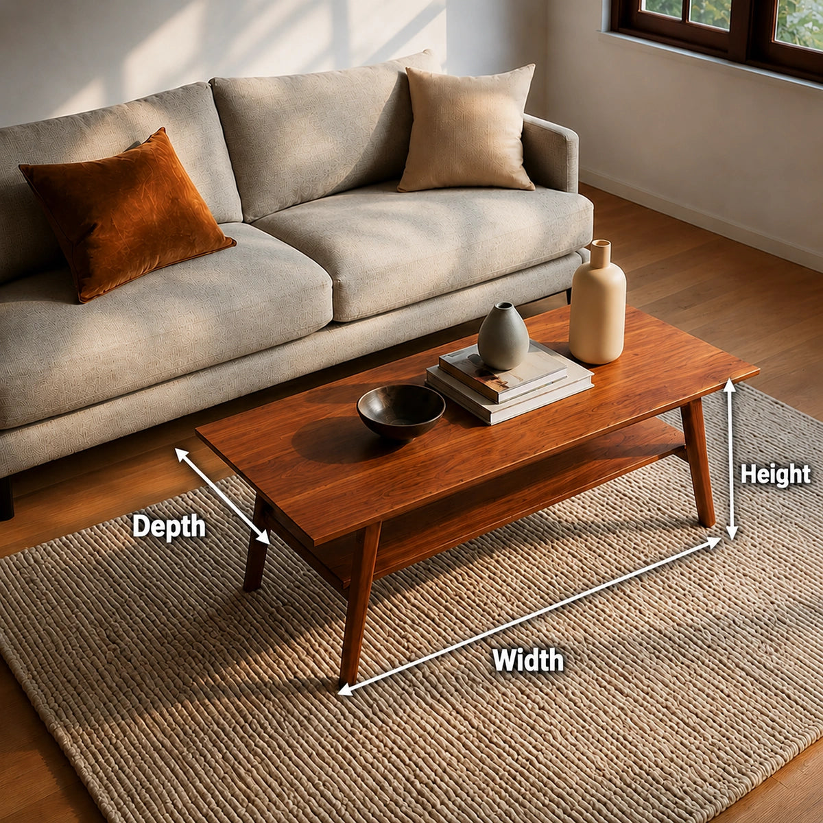 Natural Solid Wood Coffee Table with Lower Shelf and Tapered Legs - Livewoodcraft - 9