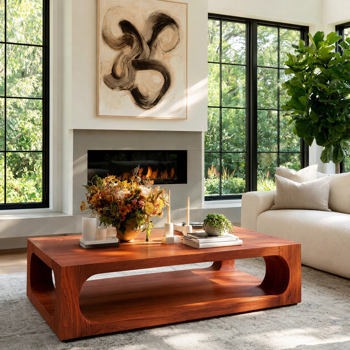 Natural Solid Wood Coffee Table with Open Shelf – Modern Style - Livewoodcraft - 2