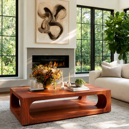 Natural Solid Wood Coffee Table with Open Shelf – Modern Style - Livewoodcraft - 2