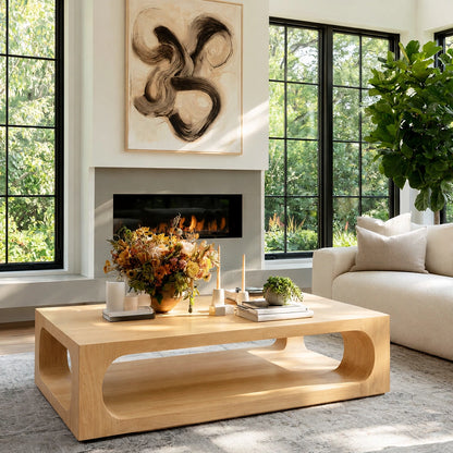 Natural Solid Wood Coffee Table with Open Shelf – Modern Style - Livewoodcraft - 3