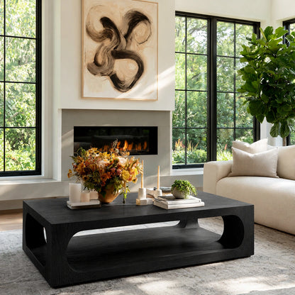 Natural Solid Wood Coffee Table with Open Shelf – Modern Style - Livewoodcraft - 4