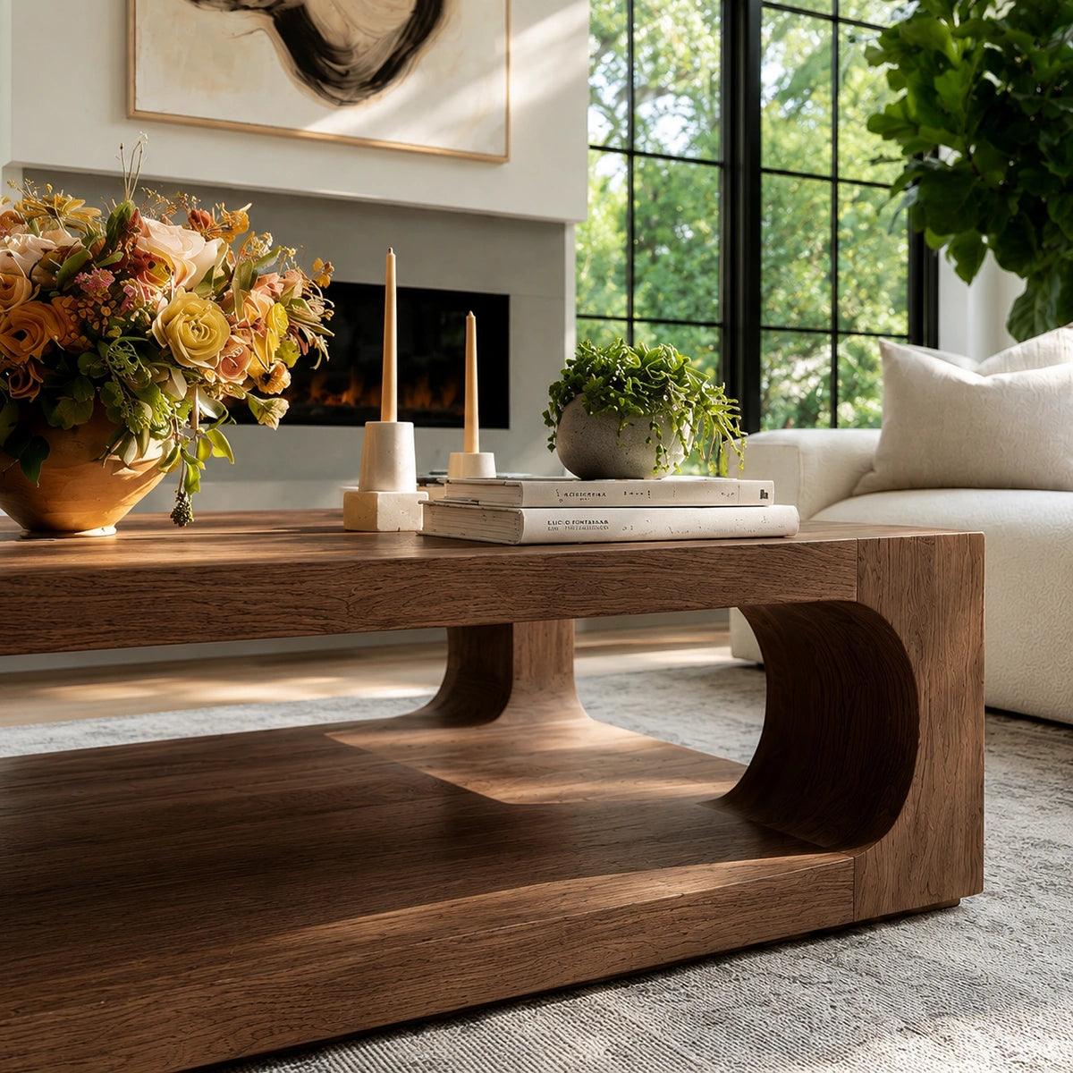 Natural Solid Wood Coffee Table with Open Shelf – Modern Style - Livewoodcraft - 5