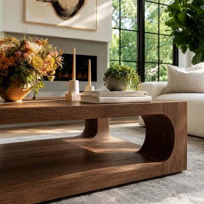 Natural Solid Wood Coffee Table with Open Shelf – Modern Style - Livewoodcraft - 5