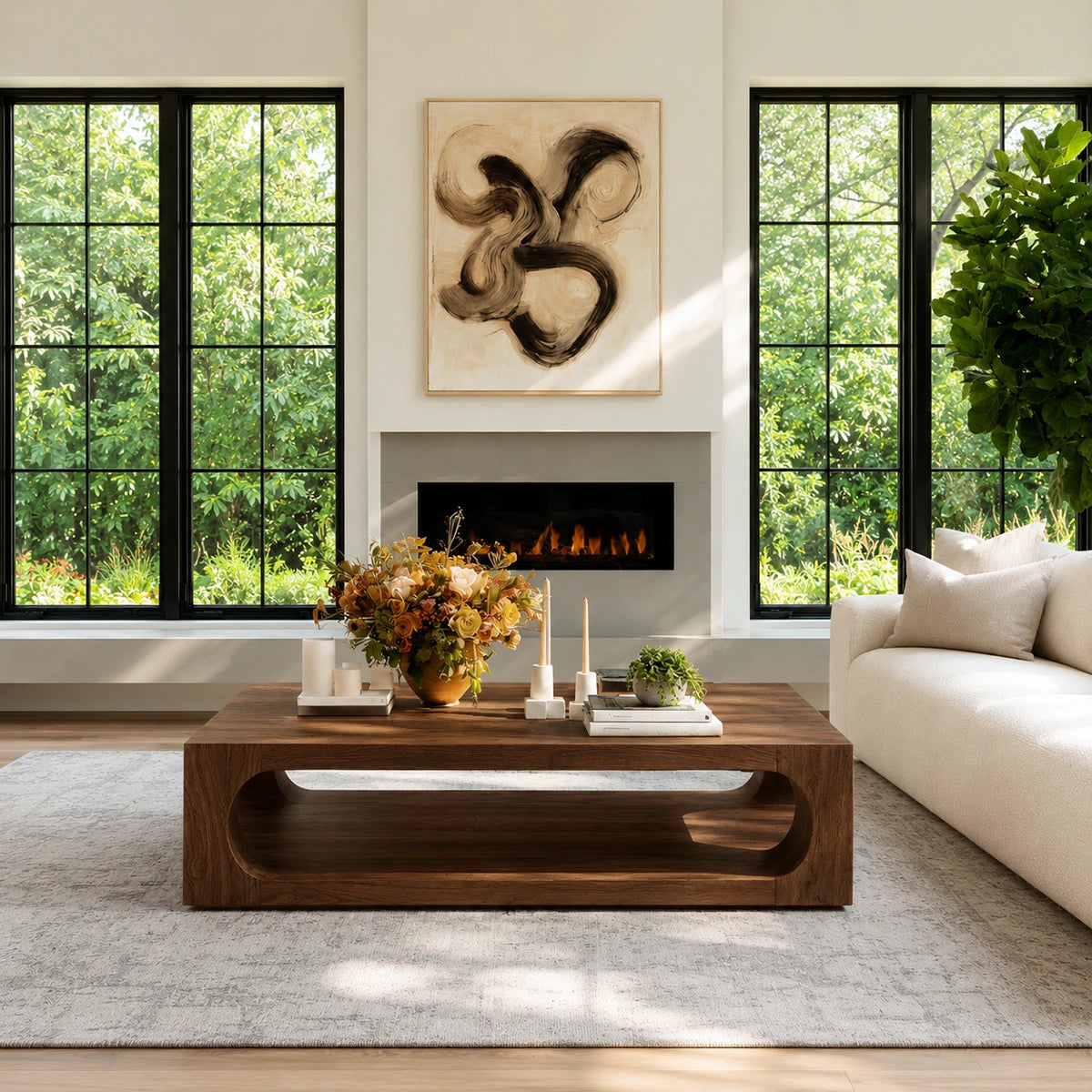 Natural Solid Wood Coffee Table with Open Shelf – Modern Style - Livewoodcraft - 6